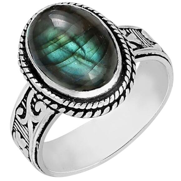Size 8 Labradorite Silver Ring – Mystic Boho Moonlight - Picture 2 of 3